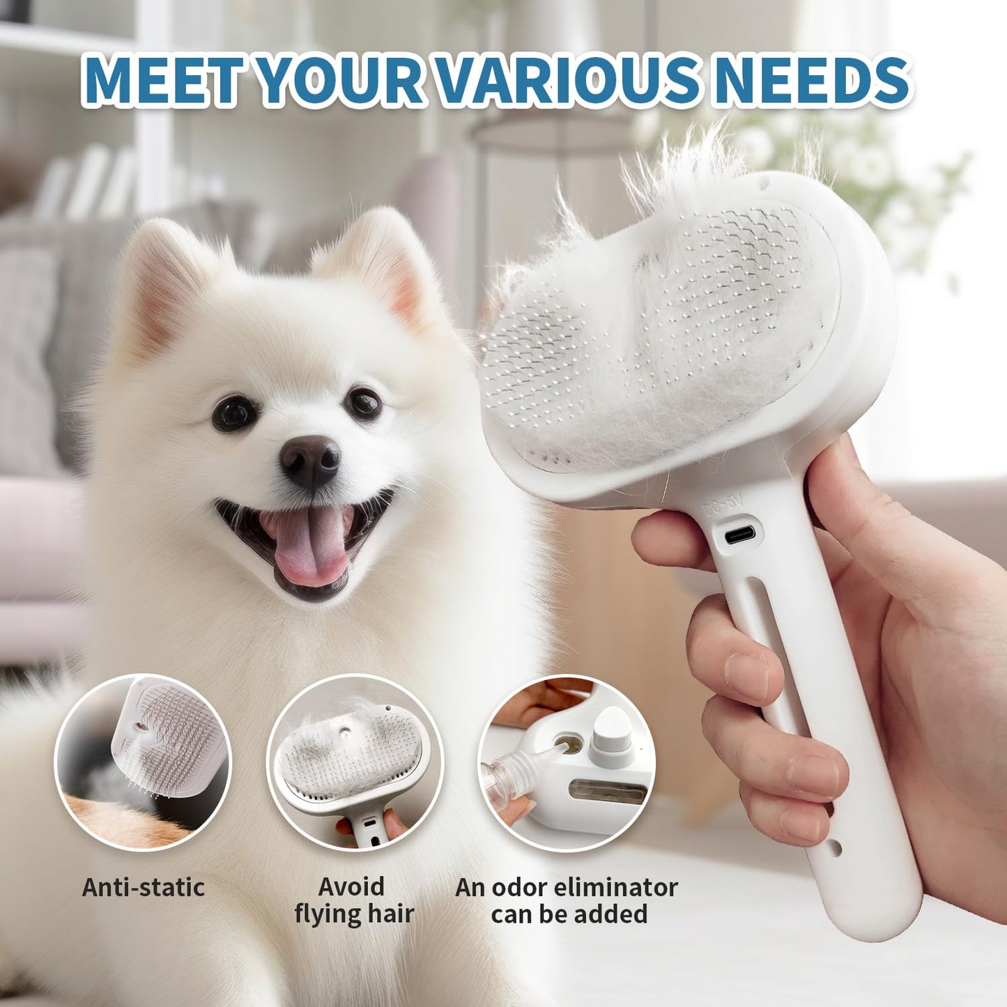 Dual-Action Pet Grooming Comb with Mist