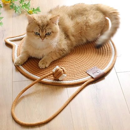 Cat-Shaped Scratcher Mat with Ball