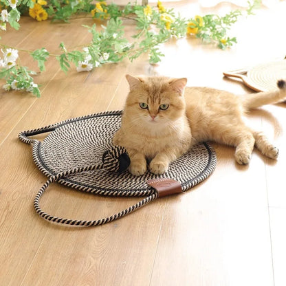 Cat-Shaped Scratcher Mat with Ball